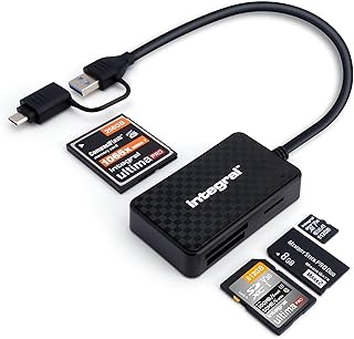 Integral 4in1 geheugenkaartlezer, USB 3.0 & USB C-adapter naar microSD, SD, Compact Flash, MS Duo/Pro - voor iPhone 15/16 Plus/Pro/Pro Max, MacBook Pro/Air, iPad, pc, laptop, tablet, smartphone