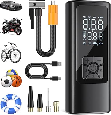 HOVVIDA Draagbare Bandenpomp, Draadloze Autobandenpomp 150 PSI (10,3 bar), Snel oppompen, Automatische uitschakeling, 5200 mAh, LED, Luchtpomp voor Auto, Motor, Fiets, Bal