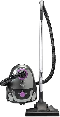Bestron Stofzuiger met zak, vloerstofzuiger incl. 3 stofzuigerzakken, 94 cm telescoopstang en omschakelbare vloermondstuk, 7,5 m actieradius, uitwasbare HEPA12 & microfilter, kleur: lila/zilver