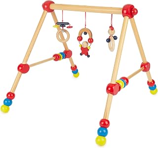 Bieco Speeltrapezium, speelboog voor babyfiguren, rammelen, ballen - in hoogte verstelbaar, speelboog van hout, baby mobiel hout, activity centrum babygym | houten speelgoed baby