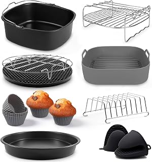 Airfryer Accessoires – 19-delig - Geschikt voor XL en XXL Airfryers, Philips, Cosori 5.5L, Ninja, Cecotec, Tefal, Princess – BPA-vrij - Inclusief Siliconen Bakje en E-Receptenboek