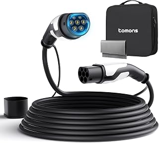 tomons Type 2 oplaadkabel, 11 kW, 5 m, 16 A, 3-fase, elektrische auto type 2 voor EV/PHEV, type 2 naar type 2 EV met draagtas en microvezeldoek voor model S/3/X/Y, ID.3, ID.4