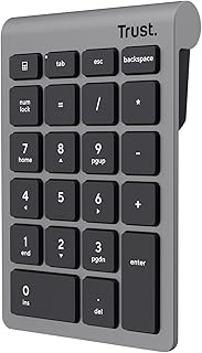 Trust Xalas Draadloos Numeriek Toetsenblok voor PC Laptop, 22 Toetsen, Numpad 2,4GHz USB Ontvanger, Numeric Keypad Cijferblok, Num Pad Nummerblok Computer Desktop Home Office Bureau Kantoor, Zilver | Mini-toetsenbord met 22 toetsen, micro-USB-ontvanger 2,4 GHz, numpad, draagbaar, factuur voor financ