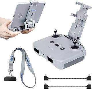 FPVtosky Geen demontage tablethouder voor DJI Flip/Neo/Mini 2 SE/4K/Air 3S/Mavic 3/Mini 3 Pro, 7-12 Inch Opvouwbare iPad Mount, Lanyard en 2 Datakabels, DJI Accessoires