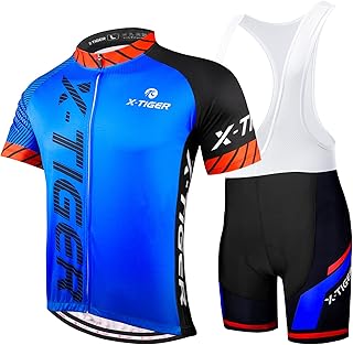 X-TIGER heren fietsshirt set shirt korte mouwen + fietsbroek met zitkussen voor wielersport