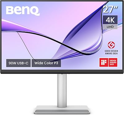 BenQ MA270U 27” 4K 3840 x 2160 monitor voor MacBook Pro/Air, dual USB-C, 90W voeding, Mac Color Match, USB-hub, Mac helderheids- & volumecontrole, hoogte & kantelhoek verstelbare voet, P3-kleurgamma