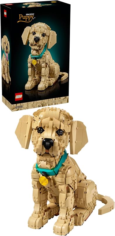 LEGO Icons Golden Retriever Puppy – Schattige Hond Bouwpakket voor Volwassenen – 3D Dieren Figuur met Halsband en Medaillon – DIY Woondecoratie en Bureau-Decoratie – Creatief Cadeau – 11384
