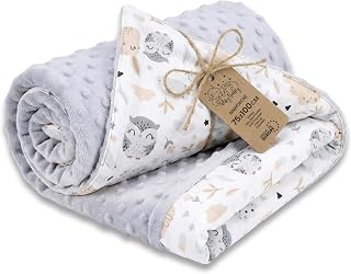 Babydeken Knuffeldeken All-season deken 100x75 cm minky – dubbelzijdig fleece katoen warm zacht donzig kinderen newborn – wiegdeken kinderwagen omkeerbaar peuter Oeko-Tex Uilen