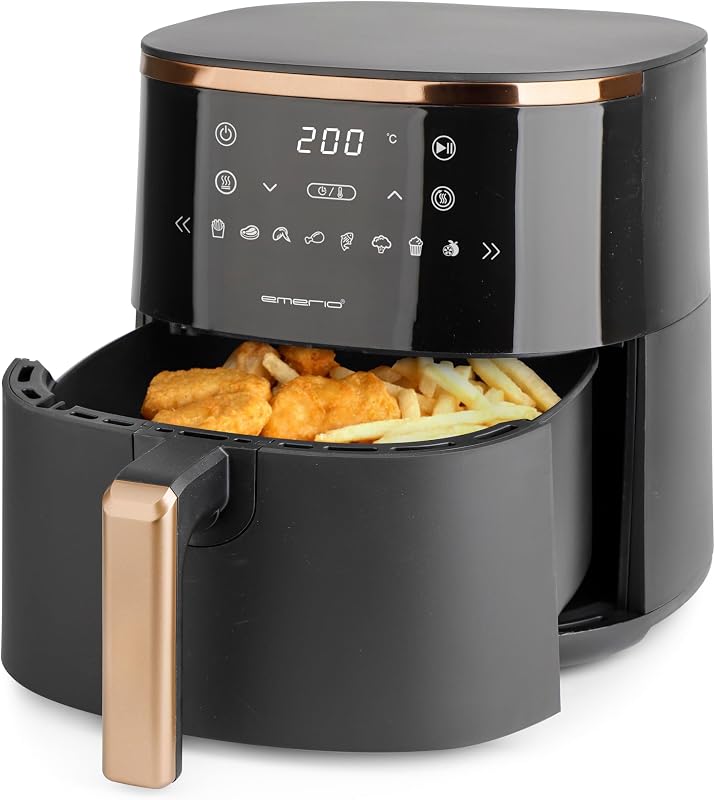 EMERIO AF-132735.1 Digitale XL heteluchtfriteuse met 4,2 liter, AirFryer, koperen editie, frituren zonder extra olie, 8 automatische programma's, Cool Touch, 60 tot 200 °C, timer, snelle opwarming