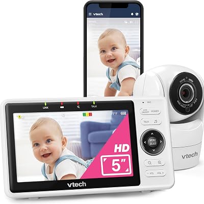 Vtech VM901-1W Wifi-camera, smart babymonitor met 5 inch HD-display, 1080p kantel-/draaicamera en app, 120° Wide Angle View, werkt iOS, Android