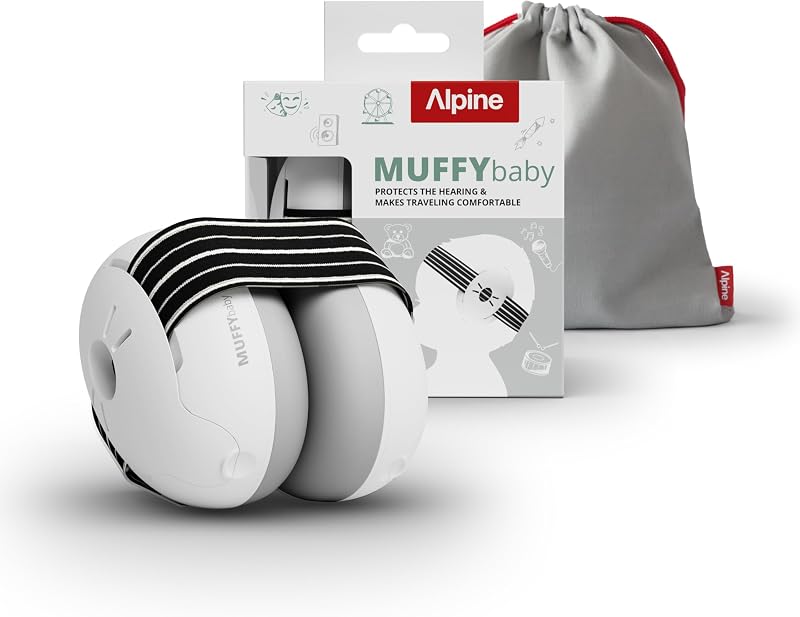Alpine Muffy gehoorbeschermers voor baby's, gehoorbescherming voor baby's en peuters tot 48 maanden, geluidsbescherming voorkomt gehoorschade, comfortabele pasvorm, Zwart