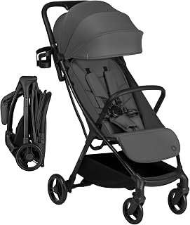 LIONELO Agia Reisbuggy Lichtgewicht 7,3 kg, Compact Opvouwbaar met Auto Fold, Bijna Vlakke Ligstand, Wandelwagen tot 22 kg (6 mnd–4 jr), met één Hand te Besturen, EVA Wielen en Volledige Vering, Grijs