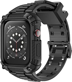 Wristitani Compatibel met Apple Watch Band met Schokbestendige Robuuste Case voor iWatch Series 7/6/SE/5/4 (45mm 41mm 44mm 40mm), Waterdichte TPU Sport Horlogeband met 3D Volledige Dekking Screen Film-6 Kleuren…