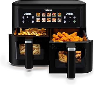 Tristar Dubbele Mand Airfryer, 9 L Totale Inhoud, 2500W, 10 Programma’s, Digitaal Bedieningspaneel, Kijkvensters, PFAS-vrij, Instelbare Timer en Temperatuur, FR-9075