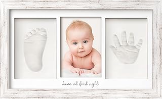 Baby Hand- en Voetafdruk Kit - Fotolijst voor Pasgeborenen - Geschenken en Aandenken - Douche Cadeau voor Jongens (Vintage White)