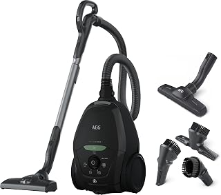 AEG Stofzuiger met Stofzak, VX82-1, Automatische Zuigkrachtregeling, Alle Vloertypes, 12 Meter Actieradius, HEPA-filtersysteem, Geruisloos 57 dB, Handstofzuiger, Inclusief 4 Accessoires, Zwart