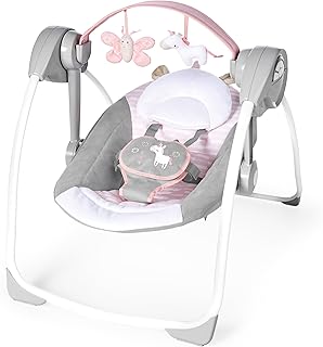 Ingenuity Draagbare babyschommel, vlinder en eenhoorn, roze