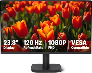 Amazon Basics computermonitor van 24 in (61 cm), 120 Hz, FHD 1080P, HDMI, DP, VGA, VESA-compatibel voor op kantoor en thuis, Zwart