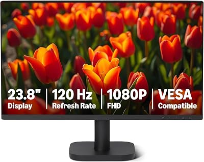 Amazon Basics computermonitor van 24 in (61 cm), 120 Hz, FHD 1080P, HDMI, DP, VGA, VESA-compatibel voor op kantoor en thuis, Zwart