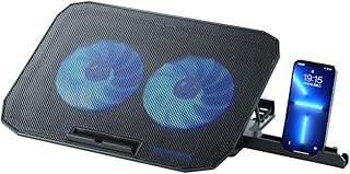 NK Laptop Koeler Stand - 12-17" Laptop Computer Ventilator met 5 In Hoogte Verstelbare Stand, 2 Stille Ventilatoren, 2 USB Poorten, Snelle Koeling, Blauw LED Licht - Zwarte Kleur