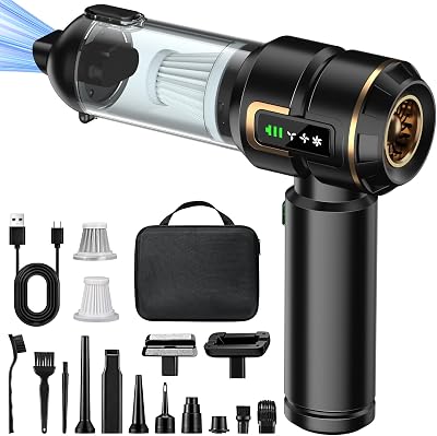 Handstofzuiger accu 4-in-1 met lcd-display, autostofzuiger sterk 28000PA draadloos, 3-standen, 240.000 omw/min, mini-stofzuiger met scherm, voor auto, keuken, pc, bank, kantoor, huis en