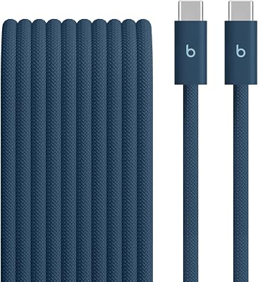 Gevlochten Beats-kabel van 240 W voor USB-C naar USB-C, ondersteunt snelladen, duurzaam/knoopvrij, compatibel met apparaten van Apple en Android (3 m) – bliksems blauw