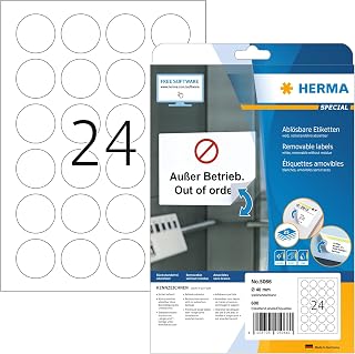 HERMA 5066 zelfklevende verwijderbare multifunctionele etiketten, 24 etiketten per A4-vel, 600 etiketten voor printers, rond, 40 mm, wit