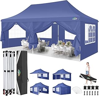 COBIZI Vouwpaviljoen, 3 x 6 m, waterdicht, stabiel paviljoen, partytent, opvouwbaar, anti-uv met 6 zijwanden, tuinpaviljoen voor bruiloften, buiten, tuin