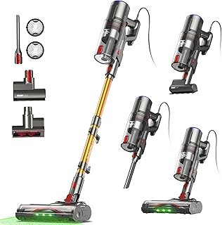 FamiVac FV2 Stofzuiger met Snoer 65Kpa/600W, Steelstofzuiger met Matrasborstel & Anti Haaruprising, 1.3KG Licht, 7M Snoer, 1.5L, Groenlicht & Zelfstandige Borstel voor Huisdierhaar & Tapijt