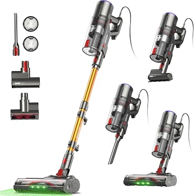 FamiVac FV2 Stofzuiger met Snoer 65Kpa/600W, Steelstofzuiger met Matrasborstel & Anti Haaruprising, 1.3KG Licht, 7M Snoer, 1.5L, Groenlicht & Zelfstandige Borstel voor Huisdierhaar & Tapijt
