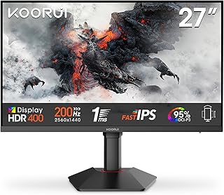 KOORUI G2722P 27 Inch Gaming Monitor,200Hz, IPS, QHD 1440P, 1ms, Adaptive Sync, Lifting Adjustable, VESA Mountable, HDMI/DP, Low Blue Light, 99% SRGB