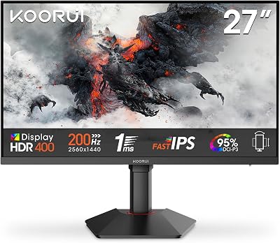 KOORUI G2722P 27 Inch Gaming Monitor,200Hz, IPS, QHD 1440P, 1ms, Adaptive Sync, Lifting Adjustable, VESA Mountable, HDMI/DP, Low Blue Light, 99% SRGB