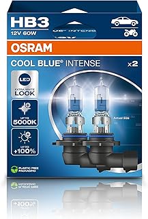 OSRAM COOL BLUE INTENSE HB3, +100% meer helderheid, tot 5.000K, halogeenkoplamp, LED-look, hangende vouwdoos (2 lampen)