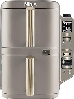 Ninja Double Stack XL Airfryer met Digitale Kookthermometer, Verticale Airfryer met Dubbele Lade en 4 Kookniveaus, 2 Lades en 2 Rekken, Inhoud van 9,5 l, 6 Functies, 8 Porties, Steengoud SL451EUSD