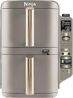 Ninja Double Stack XL Airfryer met Digitale Kookthermometer, Verticale Airfryer met Dubbele Lade en 4 Kookniveaus, 2 Lades en 2 Rekken, Inhoud van 9,5 l, 6 Functies, 8 Porties, Steengoud SL451EUSD