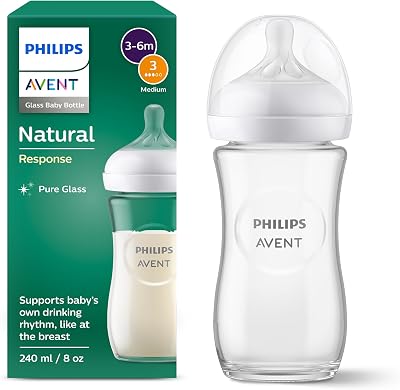 Philips Avent Glazen Natural Response-babyfles - Babymelkfles van 240ml, BPA-vrij voor pasgeboren baby's van 1 maand en ouder (Model SCY933/01)