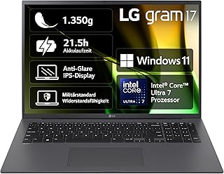 LG Gram 17Z90S-G Intel Core Ultra 7 155H Laptop 43.2 cm (17") WQXGA 32 GB LPDDR5x-SDRAM 2 TB SSD Wi-Fi 6E (802.11ax) Windows 11 Home Grey