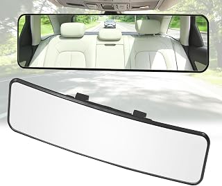 KITBEST Universele auto-binnenspiegel om vast te klikken, panorama-achteruitkijkspiegel, groothoek, convex, voor auto's, SUV's, vrachtwagens (29 x 7,4 cm)