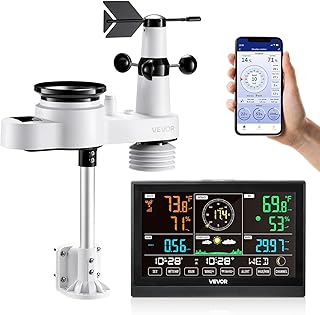 VEVOR 5-in-1 wifi-weerstation, 7,5 inch VA-display, draadloze buitensensor op zonne-energie, regenmeter, binnen en buiten voor weersvoorspelling, windsnelheidrichting, temperatuur, vochtigheid