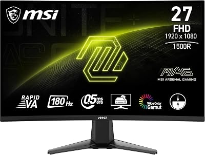 MSI MAG 27C6F 27 inch FHD gebogen gaming monitor - Rapid VA paneel 1920 x 1080 1500R, 180Hz / 0,5ms (GtG, min.), Adaptive-Sync - DP 1.2a, HDMI™ CEC