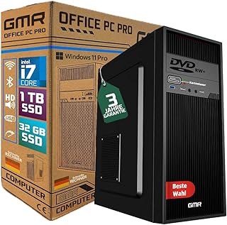 Ultra Intel i7 PC, snelle computer + computer voor kantoor en thuiskantoor met 32 GB DDR4 RAM/werkgeheugen, 2TB SSD, DVD+RW, USB3.0, WiFi 600 en Bluetooth 5, Win 11 Pro