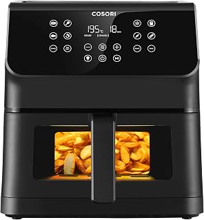 COSORI Air Fryer met venster 6,2 l, friteuse zonder olie, 1700 W, instelbare temperatuur, instelbare temperatuur 77-205 °C, 12 modi, shake-herinnering