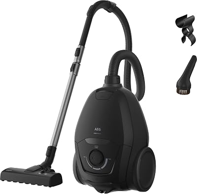 AEG Stofzuiger met Zak VX83-2EBR VX8.3, Stil 64 dB, AllFloor Auto Mondstuk voor Alle Vloertypes, HEPA Wasbaar Filter, 12 m Actieradius, 3,5 L Capaciteit, 750 W, Zwart