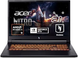acer Nitro V 17 AI ANV17-61 Gaming-laptop, 43,9 cm (17,3 inch), Full HD IPS (AMD Ryzen AI 9 365, 32 GB RAM, 1024 GB SSD, GeForce RTX 5070, zonder besturingssysteem), zwart, QWERTY-toetsenbord Spaans