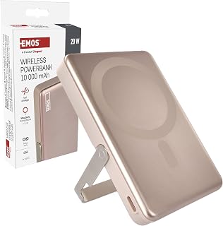 EMOS - Powerbank 10 000 mAh WI 1031 met magneet - magnetische externe batterij met pass-through en draadloos opladen - USB-C poort incl. USB-datakabel - voor iPhone, iPad, smartphone, tablet - roze