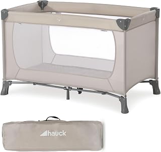 Hauck 604144 Dream’n Play, campingbedje 120 x 60 cm vanaf geboorte tot 15 kg, 3-delig campingbedje met draagtas, kantelbestendig - beige