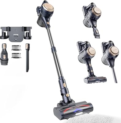 Proscenic P11 Lite+ Draadloze stofzuiger, 40 kPa, 450 W, 50 min, anti-klitteborstel met led, afneembare accu voor harde vloeren, tapijten en dierenharen, licht en stil