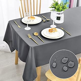 DWCN Lichtgrijs tafelkleed, vlekbescherming, afwasbaar, tafellinnen, waterdicht, voor eetkamer, tuin, feest, bruiloften of huishouden, 130 x 160 cm