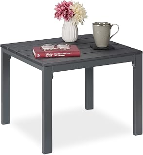 Relaxdays balkontafel met houtlook, HxBxD: 39 x 52 x 48 cm, buitentafel, voor tuin, terras en balkon, grijs