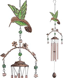Windgong - Kolibrie windgong voor buiten, diepe toon 34 inch, 5 aluminium buizen, Thanksgiving, Kerstmis, verjaardagscadeaus voor moeder, oma, dochter, decoratie voor huis, tuin, terras, achtertuin